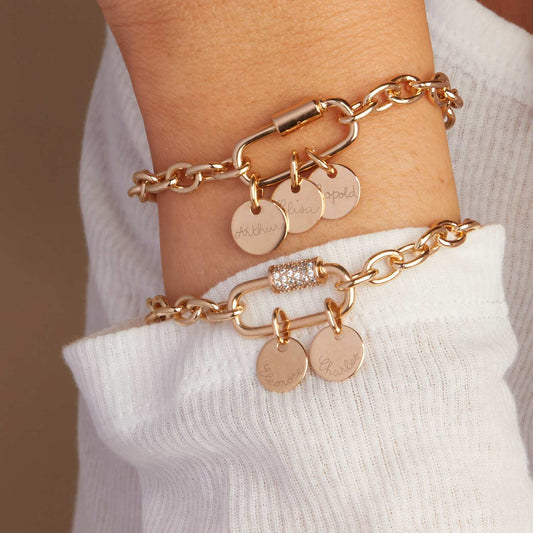 Bracelet Personnalisé Breloque Strass à Médaillon & Pierre de Naissance.