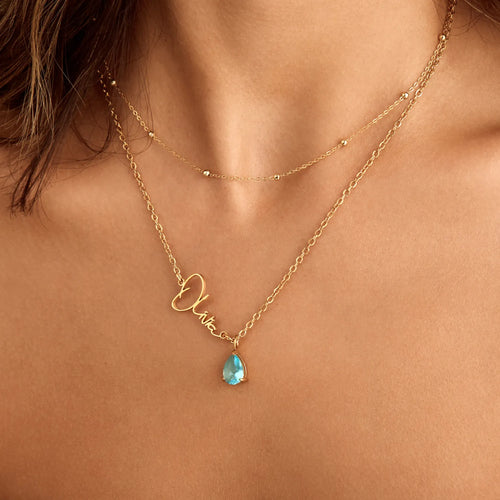 Collier Personnalisé Signature Prénom & Pierre de Naissance