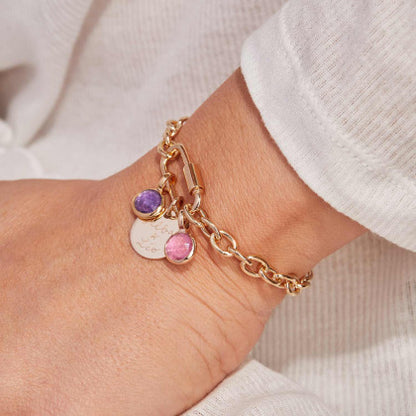 Bracelet Personnalisé Breloque Strass à Médaillon & Pierre de Naissance.