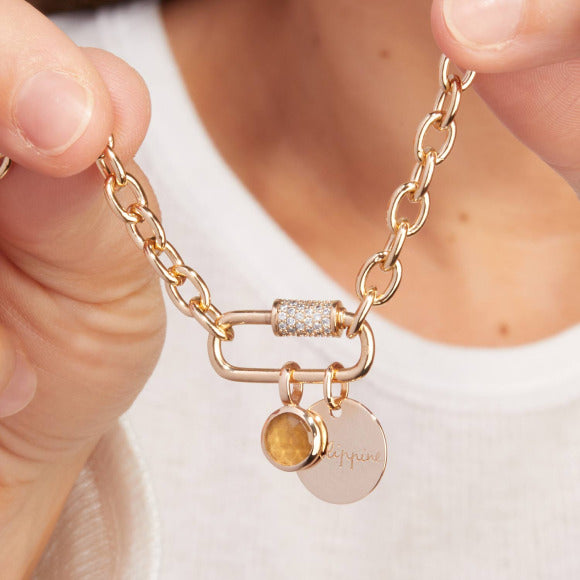 Bracelet Personnalisé Breloque Strass à Médaillon & Pierre de Naissance.