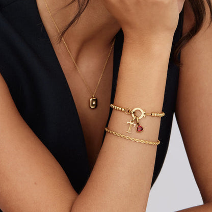 Bracelet Initiale Perlé à Pierre de Naissance