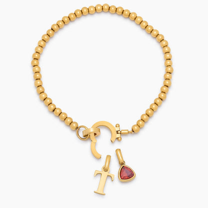 Bracelet Initiale Perlé à Pierre de Naissance