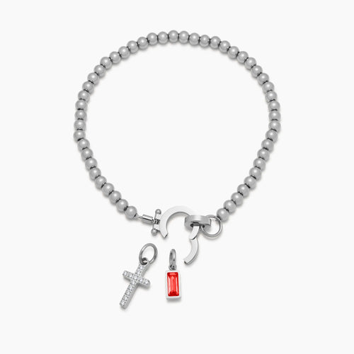 Bracelet Perlé à Pierre de Naissance et Croix