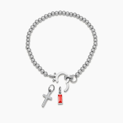 Bracelet Perlé à Pierre de Naissance et Croix