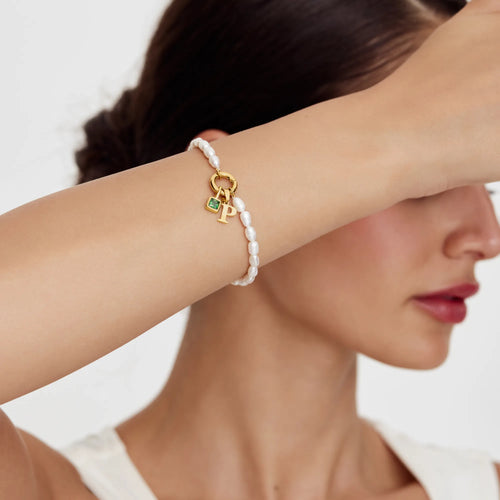 Initial Bracelet with Mother-of-Pearl Birthstone