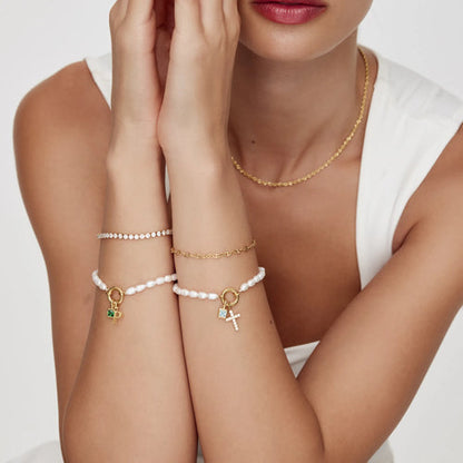 Initial Bracelet with Mother-of-Pearl Birthstone