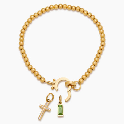 Bracelet Perlé à Pierre de Naissance et Croix