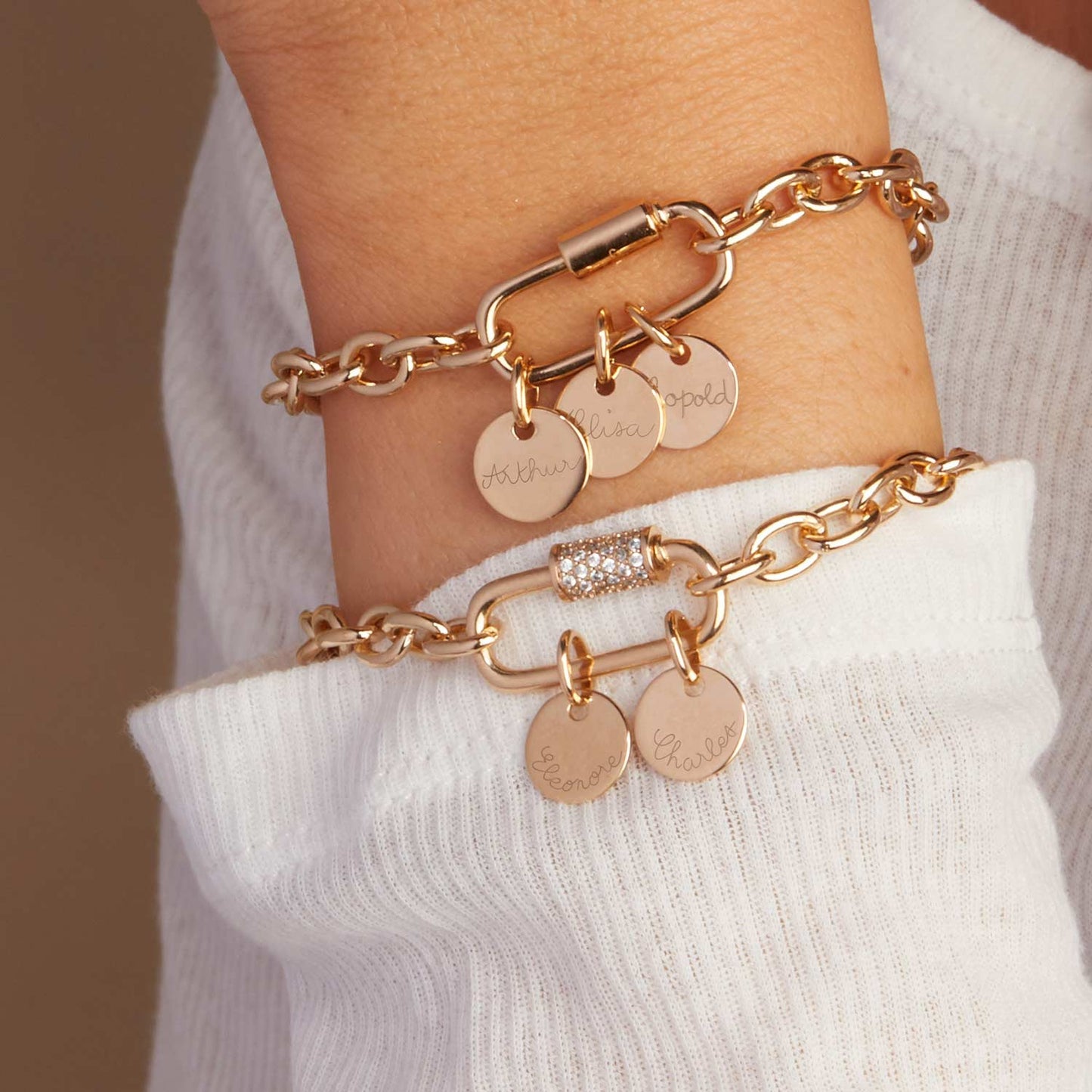 Bracelet Personnalisé Breloque Strass à Médaillon & Pierre de Naissance.