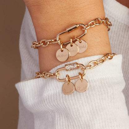 Bracelet Personnalisé Breloque Strass à Médaillon & Pierre de Naissance.