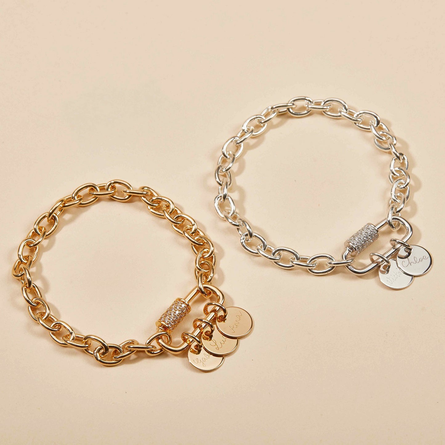 Bracelet Personnalisé Breloque Strass à Médaillon & Pierre de Naissance.