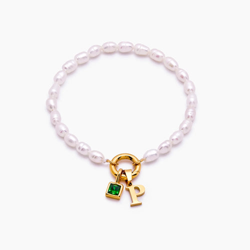 Initial Bracelet with Mother-of-Pearl Birthstone