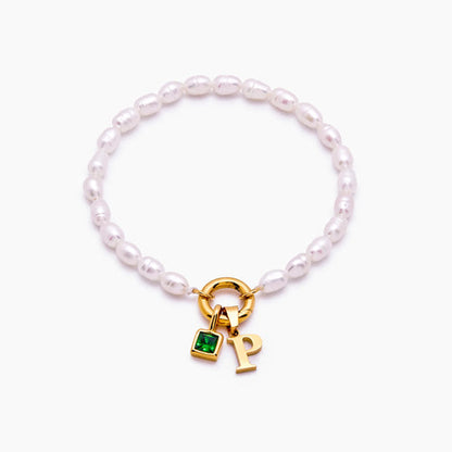 Initial Bracelet with Mother-of-Pearl Birthstone