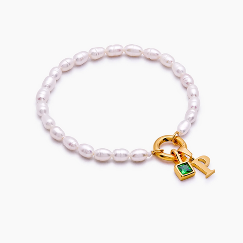 Initial Bracelet with Mother-of-Pearl Birthstone